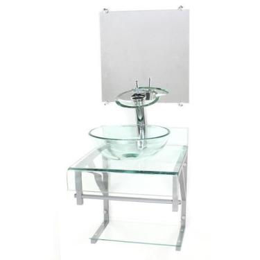 Imagem de Gabinete Vidro 40Cm Banheiro Curvado Duplo Pc Cuba Redonda - Cubas E G