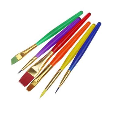 Imagem de Kit Pincel 6 Peças Colors Infantil Pintura Artística Escolar - Purchas