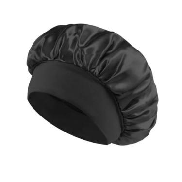 Imagem de Touca de Cetim Grande para Dormir com Faixa Larga Anti-Frizz - Gorro de Cetim com Aba Gigante, Proteção Cabelo Contra Frizz e Toque(2,Preto)