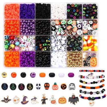 Imagem de UPINS 2100 peças + kit de fabricação de pulseiras de contas de Halloween, contas de argila de Halloween, contas espaçadoras para fazer joias, pingentes de pônei de argila de polímero para projetos de