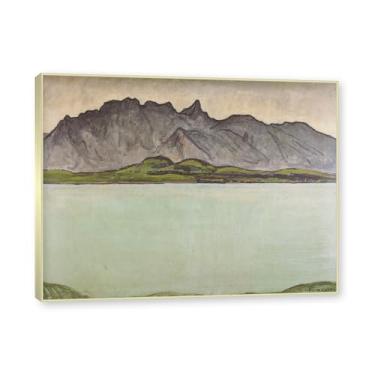Imagem de Moldura champanhe. Imagem natureza em tela, (lago de Thun 06) de Ferdinand Hodler, reprodução de quadros, quadro de arte de parede de tela para casa. 60x80cm