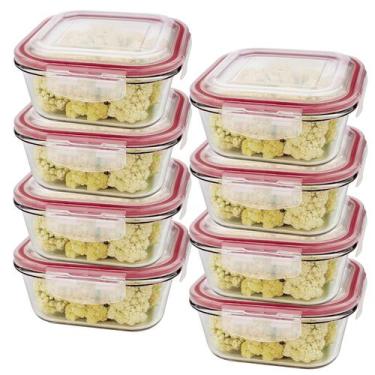 Imagem de Kit 8 Potes De Vidro Hermético Quadrado Tampa Lock Marmita Mantimento 