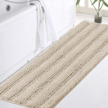 Imagem de Turquoize Tapete de banheiro de luxo, tapete de banheiro de neblina 128 x 43 cm, tapete de chuveiro antiderrapante de pelúcia macio, tapete felpudo de microfibra lavável à máquina para banheiro