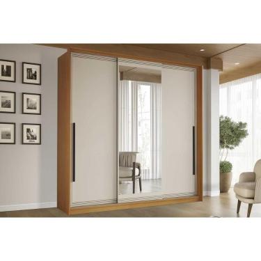 Imagem de Guarda Roupa Casal 3 Portas De Correr (1 C/ Espelho) E 4 Gavetas Valência Freijo/creme - Politorno
