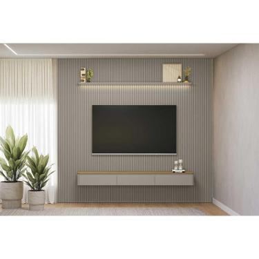 Imagem de Home P/ Tv Até 100 Pol Modular 3.0 Ripado C/ 3 Porta. 1 Prat. 2,97x2,50cm Tauari/gris Fosco - Linea Brasil