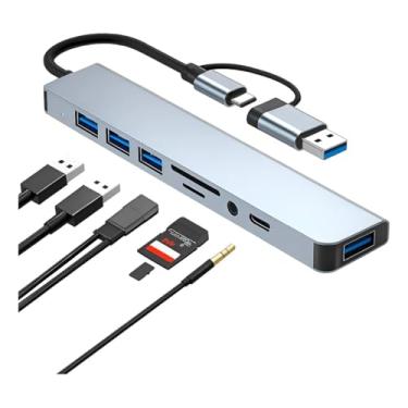Imagem de Adaptador Hub USB C 8 em 1 Extensor Portátil com 4 USB 3.0 Slot SD P2 e Entrada Tipo C