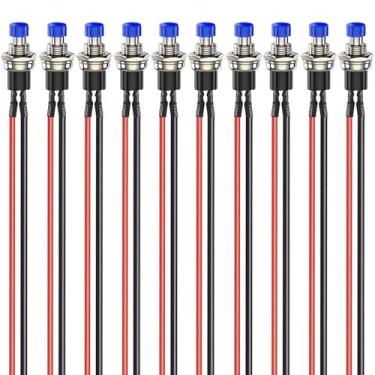 Imagem de Gebildet 10 Peças De 7 Mm 3V-6V-12V-24V-230V/1A Mini Botão De Pressão Momentâneo Pré-Cabeado, Spst Normal Aberto Liga/Desliga Botão Redondo De 2 Pinos Para Ferrovias Modelo Hobby (Azul)
