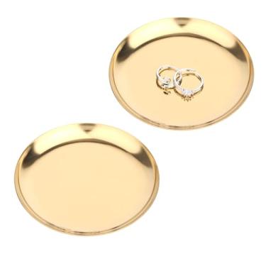 Imagem de 2pçs Bandejas Redondas Douradas para Servir, Porta-Joias de Aço Inoxidável Bandeja Decorativa Joias Bandeja Pequena Dourada para Joias Cosméticos e Bancada