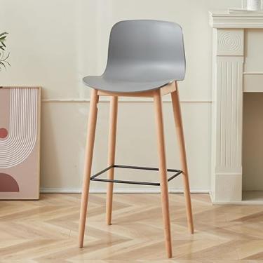 Imagem de Banco de bar de pub Encosto de madeira maciça para bar, recepção negociação, banco alto engrossado, cadeira(Gray)