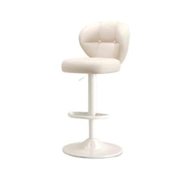 Imagem de Banco de bar de pub Cadeira de elevação giratória com encosto para casa, cadeira bar, mesa recepção, caixa, ilha, banco alto luxo leve(Branco)