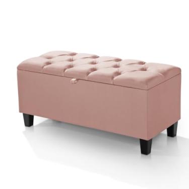 Imagem de Calçadeira Sapateira Organizador com Assento Puff Baú Estofado - Para Armazenamento em Quarto, Sala e Escritório - Móveis para Quarto Minimalista Moderno(Rose)