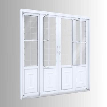 Imagem de Porta de Aço de Correr 213x200 com Grade Quadrada e Postigo Facilita L