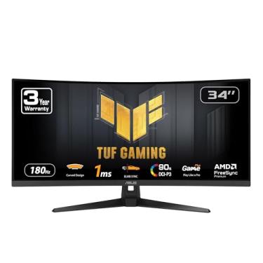 Imagem de ASUS TUF Gaming Monitor curvo ultra amplo de 86.4 cm (VG34VQ3B) – QHD 21:9 (3440x1440), 180Hz, 1ms, Extreme Low Motion Blur Sync, FreeSync Premium, alto-falante, 90% DCI-P3, DisplayWidget Center, 3