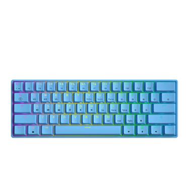 Imagem de GK61 Teclado mecânico para jogos – 61 teclas multicoloridas RGB iluminado por LED retroiluminado com fio programável para PC/Mac Gamer (marrom óptico Gateron, azul)