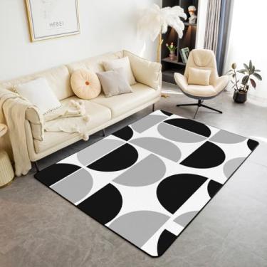 Imagem de Erosebridal Tapete de área cinza preto retrô meados do século 5 x 7, tapete decorativo geométrico boho vintage arte abstrata moderno tapete interno