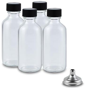 Imagem de Yoodelife Garrafas de vidro transparente de 59 ml com tampas e funil de aço inoxidável, garrafas de shot Boston de 60 ml, garrafa de suco, garrafas de viagem, frascos pequenos com tampas para amostra
