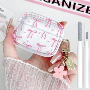 Imagem de Olytop Capa protetora para Airpods Pro 2ª/1ª geração, transparente, TPU macio Bow Air Pods Pro 2 gerações, com chaveiro floral para iPod Pro 2/1 geração 2023/2022/2019 - Coração rosa