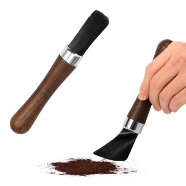 Imagem de 2 peças de escova de limpeza para moedor de café, escova de limpeza para máquina de café expresso com cabo de madeira, cerdas de nylon, escova profissional para moedor de café e barra de café