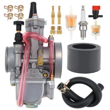 Imagem de PWK Carburador de 34 mm com jato elétrico adequado para quadriciclo scooter Dirt Pit Bike ATV Go Kart 125-250cc cilindro único de 2 tempos ou 200-350cc carburador de motor de 2 cilindros com vela de