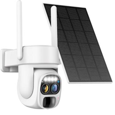 Imagem de Hawkray Pannel Câmera de segurança solar sem fio com bateria externa, lente dupla, zoom de 10 x, resolução 2K, 3 MP, panorâmica/inclinação, 2,4 e 5 G, câmera alimentada por Wi-Fi