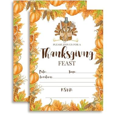 Imagem de Convites para festa de Ação de Graças de peru em aquarela, pacote com 8 cartões de preenchimento de 12 x 18 cm com oito envelopes brancos cartões de convite para jantar agradecido por AmandaCreation