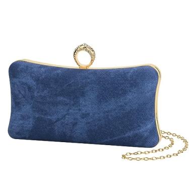 Imagem de AMOUR DE LOTUS Bolsa clutch para noite feminina, bolsa jeans azul escuro formal com corrente para festa de casamento