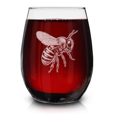 Imagem de Taça de vinho sem haste gravada vintage Honey Bee - Presente temático de inseto - Presentes de aniversário exclusivos para amigos e familiares - Presente para amantes de abelhas - Taça de vinho animal