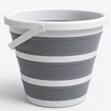 Imagem de Balde Retrátil 3L Silicone Dobrável com Alça Ergonômica Multiuso Flexível Limpeza Geral 3 Litros Pescaria Viagem Praia Fácil de Armazenar e Guardar (Cinza)