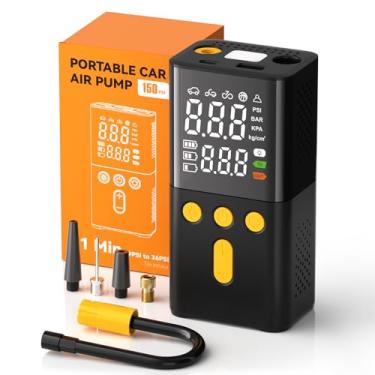 Imagem de feyluny Compressor de ar portátil inflador de pneu 150PSI de inflação rápida, bomba de pneu de carro sem fio com medidor digital, parada automática, luz LED para carros, motocicletas, bicicletas