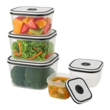 Imagem de Kit 5 Potes Herméticos Premium para Geladeira – Organizadores Quadrados com Vedação, Sem BPA, Perfeitos para Frutas, Legumes e Refeições