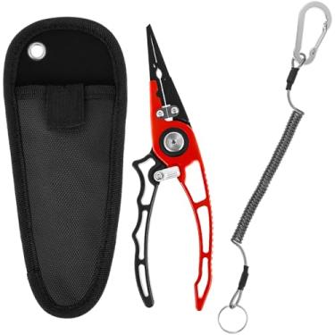 Imagem de Alicate de pesca, alicate cruzado multifuncional de 20 cm, removedor de anzol resistente à água salgada, alicate de anel dividido de liga de alumínio, cortadores de trança com bainha e cordão