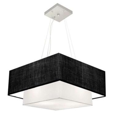 Imagem de Lustre Pendente Duplo Quadrado Vivare Md-4346 Cúpula Em Tecido 70x60cm - Bivolt Preto-branco 127/220v