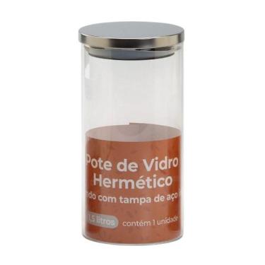 Imagem de Pote Hermético de Vidro 1,5L com Tampa Inox para Mantimentos e Condime
