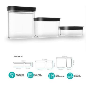 Imagem de Conjunto 3 Potes Herméticos Anti Impacto Em Acrílico Helsim