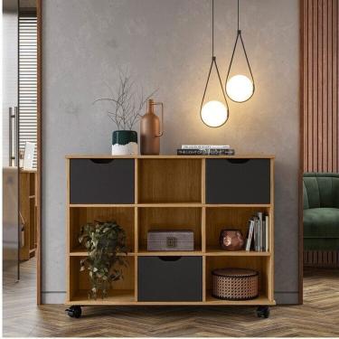 Imagem de Kit 3 Gavetas Organizadoras e Estante Baixa Nicho com Rodízios Freijó/Preto