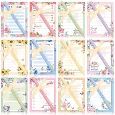 Imagem de Eaasty Conjunto de 24 conjuntos de blocos de notas e canetas esferográficas, inspiradores motivacionais, flores em aquarela, citações positivas, presentes para mulheres, colegas de trabalho