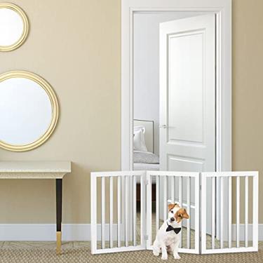 Imagem de Portão para animais de estimação – Cerca dobrável interna para cães com 3 painéis para escadas, corredores ou portas – Portões retráteis independentes para cães de 139 x 61 cm da PETMAKER (branco)