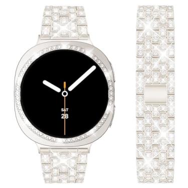 Imagem de DEALELE Pulseiras e capa compatíveis com Samsung Galaxy Watch 8 de 40 mm, pulseira de metal de strass brilhante com diamante, capa protetora de substituição para mulheres e homens (40 mm, Starlight)