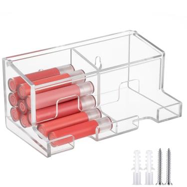 Imagem de AceOrbit Protetor labial de acrílico transparente com tampa, suporte organizador de parede com 2 compartimentos, suporte independente para exibição de bancada para batons, brilhos, óleos essenciais