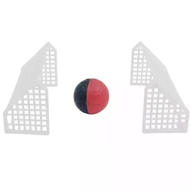 Imagem de Kit Trave Golzinho Futebol + Bolinha Plástica Topo Bolo Rede e Bola Decoração Festa Infantil Mini Brinquedo Nacional (Bola Vermelho e Preto)
