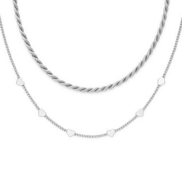 Imagem de Kit 2 Colares Mini Corações Cordão Baiano Folheado Prata 925 - Papillo