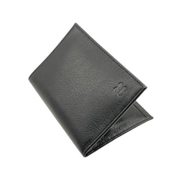 Imagem de Carteira Couro Legítimo Preta Slim Masculina Feminina Unissex Tesz Freda RFID