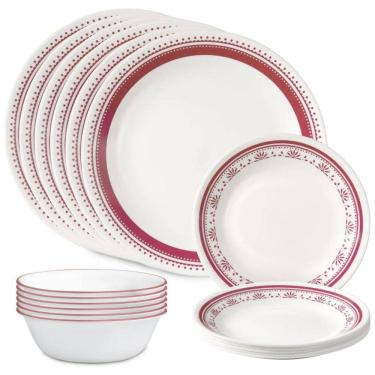 Imagem de Aparelho de Jantar Corelle Everyday 18 Peças para 6 Pessoas, Durável e EcoFriendly, Pratos e Tigelas de Vidro com Borda Mais Alta