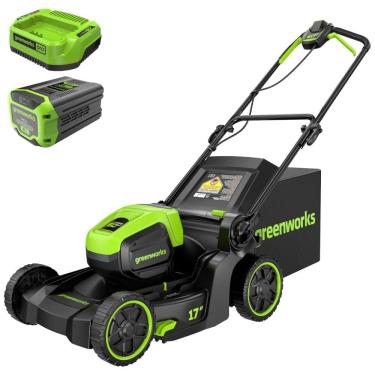 Imagem de Cortador de Grama Greenworks 60V sem Escova, Empurrar, 2 em 1 para Mulching e Coleta, Bateria de 4.0Ah e Carregador de 3A - Autonomia de 40