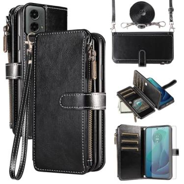 Imagem de Asuwish Capa de celular para Motorola Moto G 5G 2024 com protetor de tela de vidro temperado e cordão com zíper, porta-cartões, suporte para cartão, acessórios de proteção para celular G5G 5 G G5