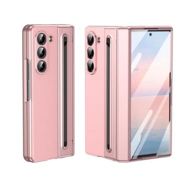 Imagem de HOULEE Capa para Samsung Galaxy Z Fold 5 com protetor de tela integrado e proteção de dobradiça e S Pen, capa protetora de couro premium com tudo incluído para Galaxy Z Fold 5 - Rosa