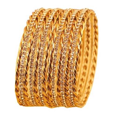 Imagem de Touchstone Pulseiras indianas para mulheres bollywood desi joias textura grossa liga metálica pedras de metal tamanho pequeno pulseiras conjunto chudiyan acessórios de roupa de convidada de casamento