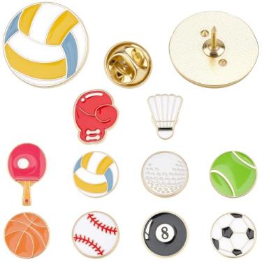 Imagem de CRASPIRE Broche de bola esportiva com 10 estilos de alfinetes esmaltados futebol futebol beisebol basquete lapela broche para fãs de esportes mochila bolsas roupas chapéu decorações acessórios DIY