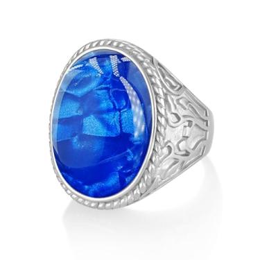 Imagem de FYNSBLE Anéis de titânio vintage para homens, turquesa/azul, pedra preciosa árvore da vida, joia de luxo presente para homens, pai, ajuste confortável, tamanho 8-12, Tântalo, azul
