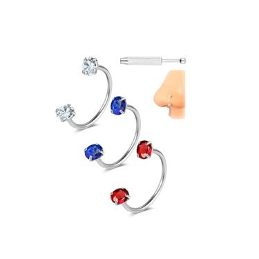 Imagem de 6ixGosh G23 Anéis de nariz de ferradura de titânio 20G para sapata de cavalo argolas de aço cirúrgico meia cartilagem tragus brinco argola rosca interna dupla zircônia cúbica nariz septo joia, Titânio
